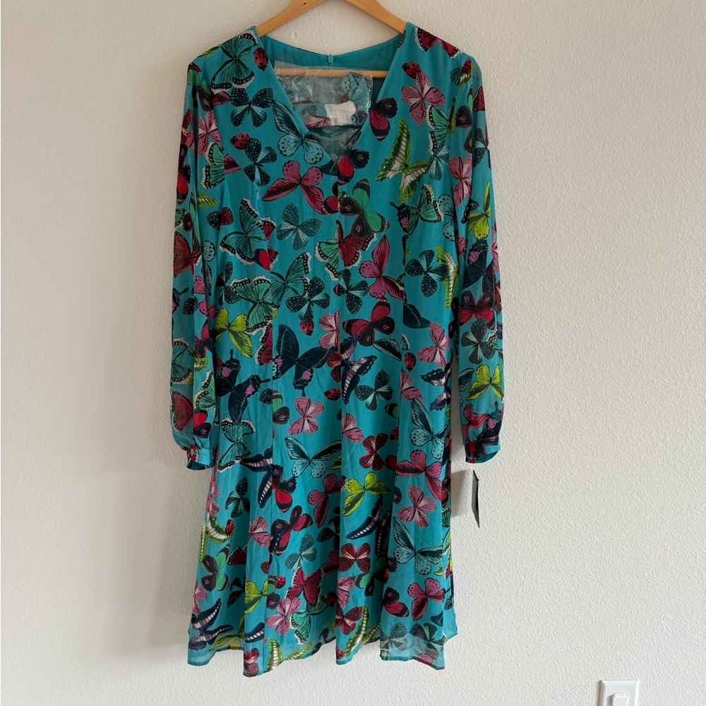 Doncaster GreenTiered Sundress with Bishop Sleeves - Butterflies.   Size Large